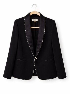 Tahari Arthur Levine Black Blazer with Pearl Embellishment Trim Size 14W